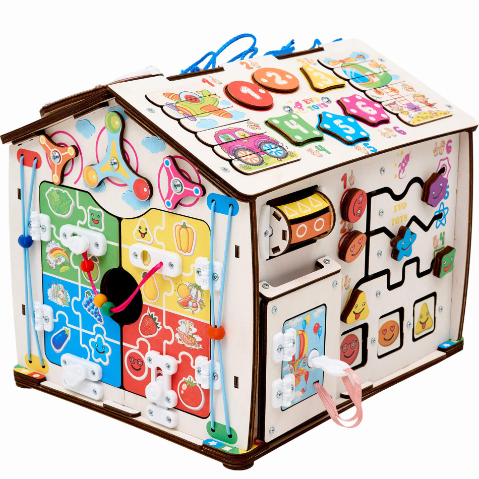 Бизиборд домик Смайлики на паровозике 29х35 см со светом